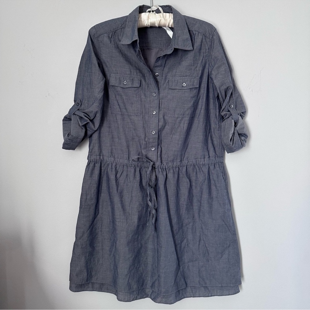 Gap Button Down Chambray Shirt Dress w/ Adjustable Waist & Sleeves sz M